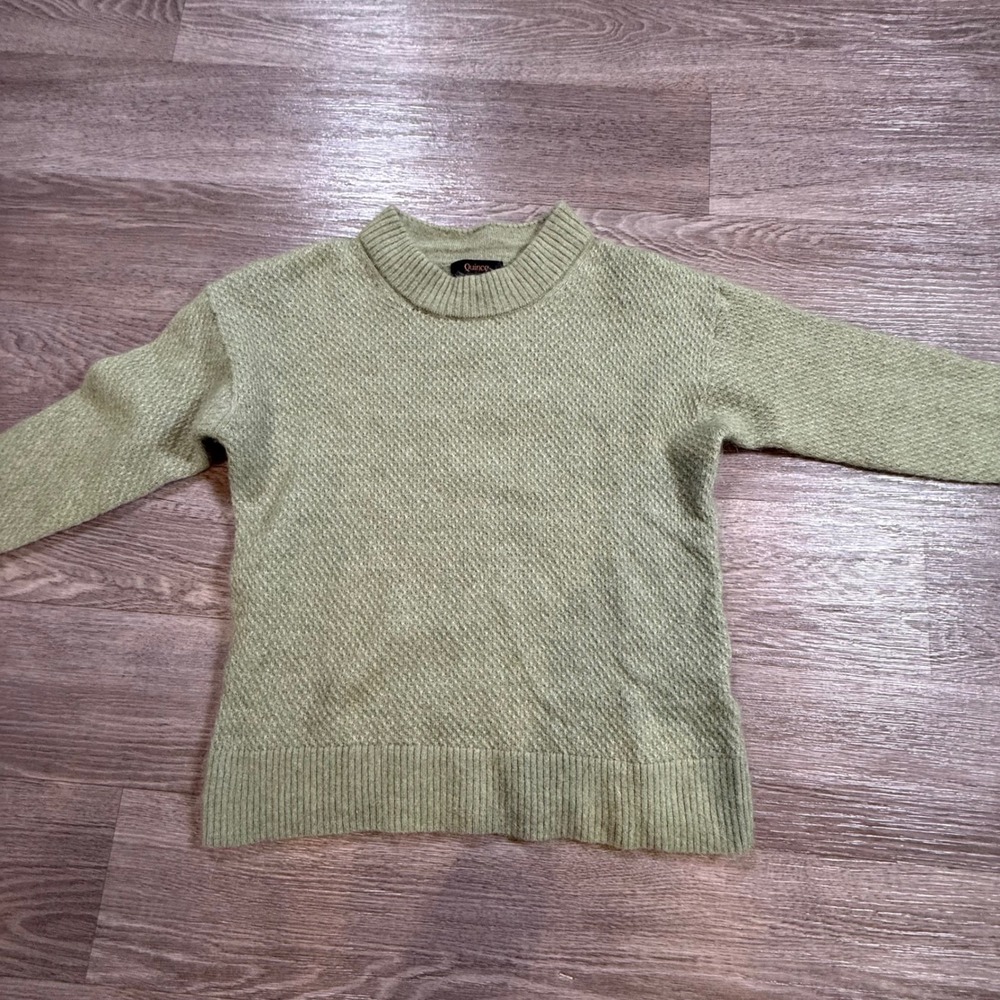 Quince Baby Alpaca Wool Diamond Stitch Crew Sweater Sage Green XS LB49523